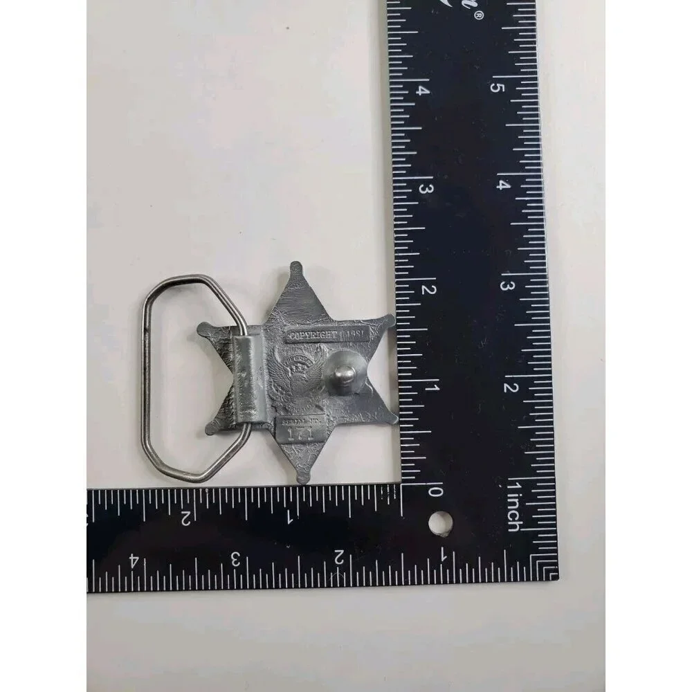 Vintage Belt Buckle Texas 6-point Star Sheriff‎ Badge Pewter New Old Stock
